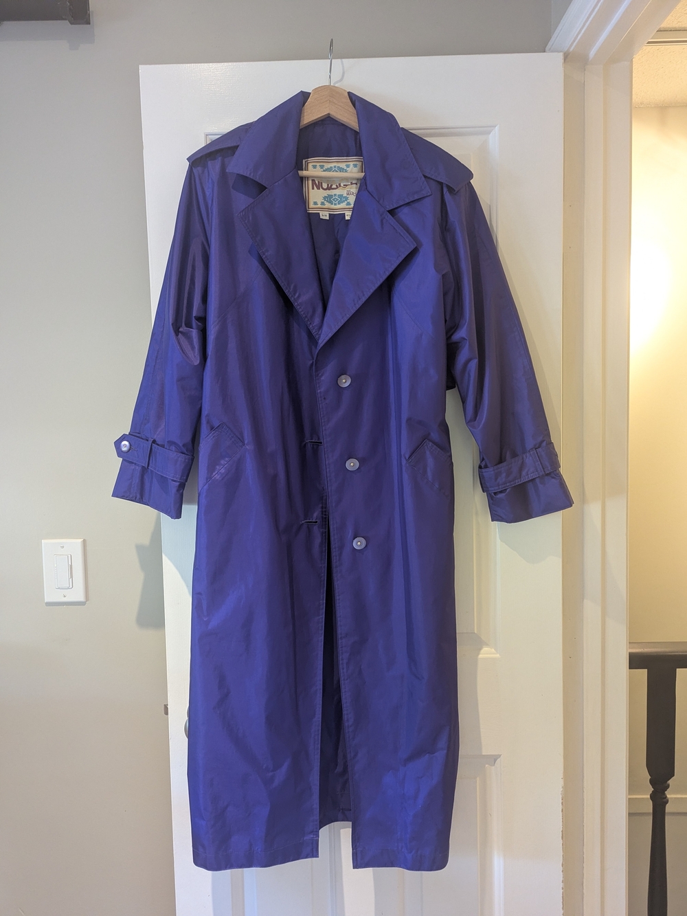 Vintage 90s Nuage Purple Trench Coat Whimsigoth Jewel Tone Duster Jacket S/M